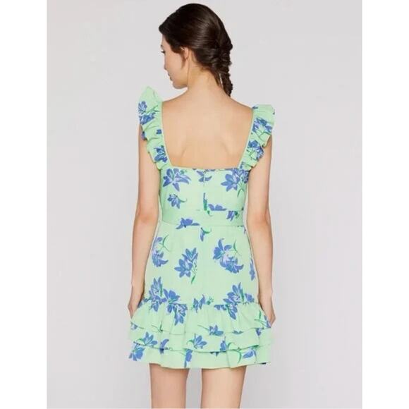 Likely Green & Blue Floral Ruffle Mini Dress - Size 00 - Picture 2 of 11